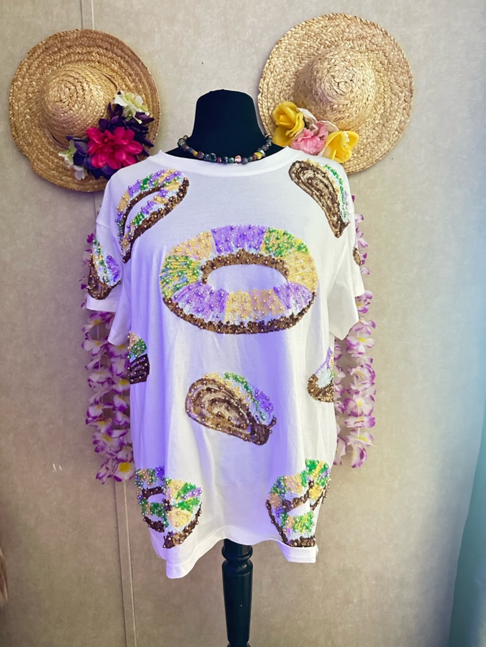 O'Neill White Sequin Beaded Festival Scoop Neck Top